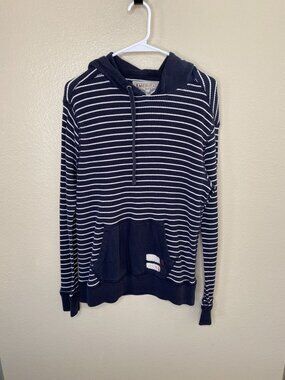 American Living Womens Striped Navy Pullover Hoodie  Pocket M Cotton/Polyester